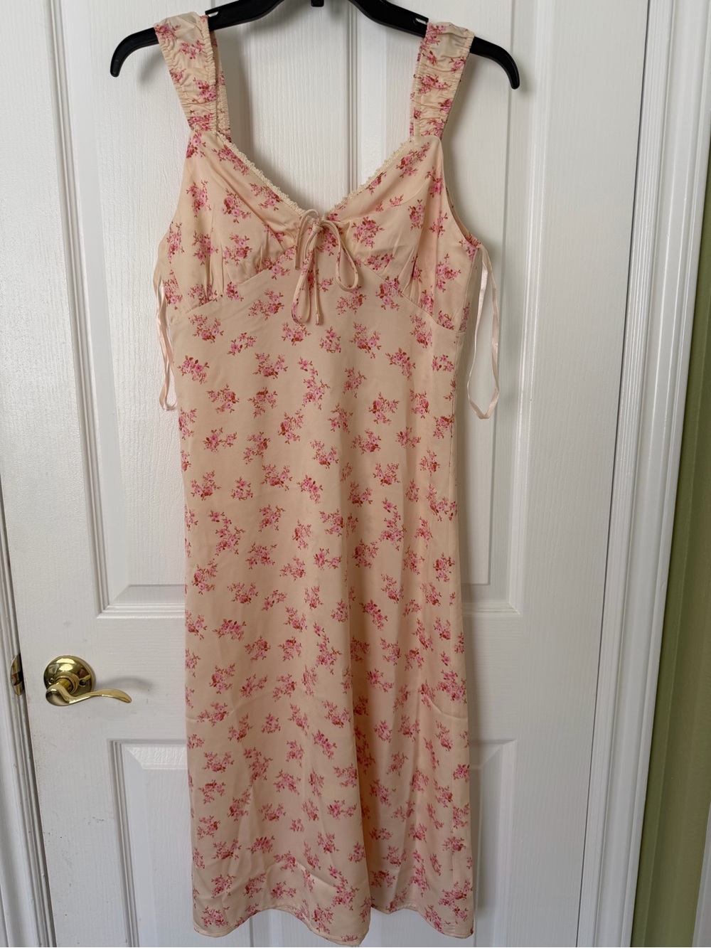 Monteau Cream Slip Dress with Pink Floral Print